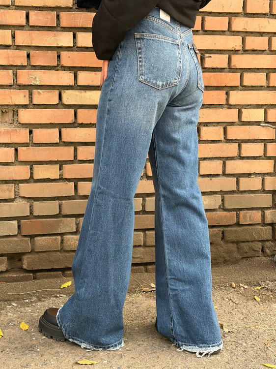 شلوار جین رویال مدل بگ دمپا زاپ – رنگ آبی تیره
