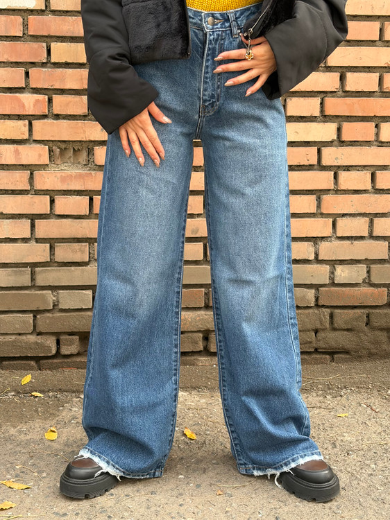 شلوار جین رویال مدل بگ دمپا زاپ – رنگ آبی تیره