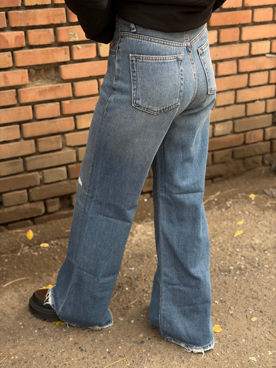 شلوار جین رویال مدل بگ دبل زاپ – رنگ آبی وسط