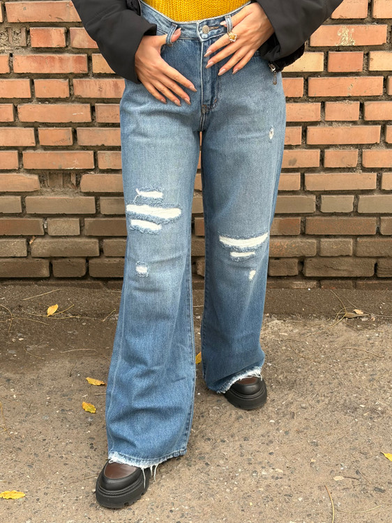 شلوار جین رویال مدل بگ دبل زاپ – رنگ آبی وسط