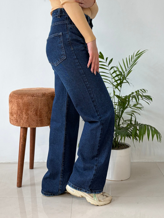 شلوار جین بنتون مدل نیم بگ – رنگ سرمه ای