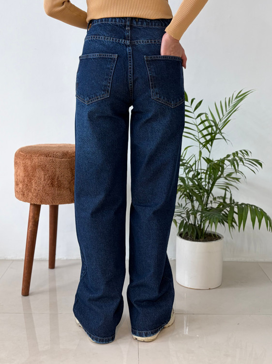 شلوار جین بنتون مدل نیم بگ – رنگ سرمه ای