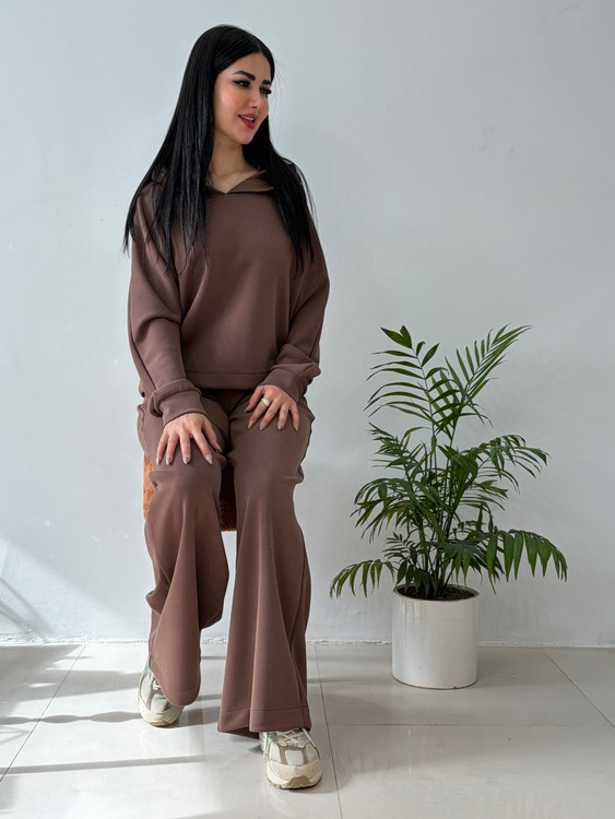 ست هودی و شلوار رویال رنگ قهوه ای روشن