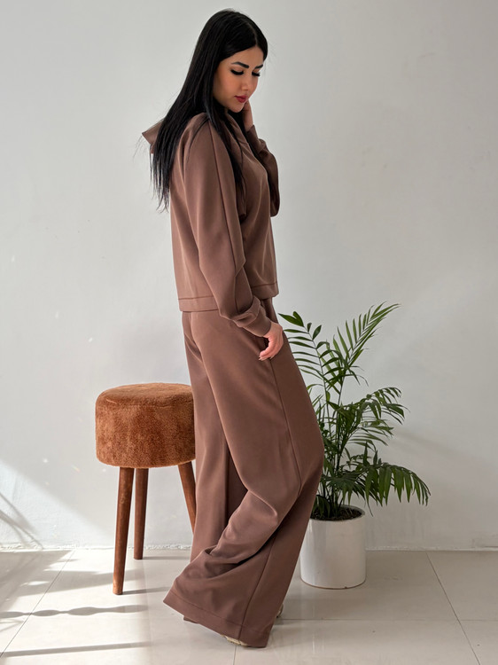 ست هودی و شلوار رویال رنگ قهوه ای روشن