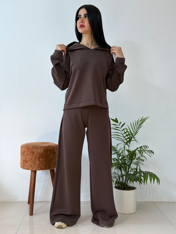 ست هودی و شلوار رویال رنگ قهوه ای تیره