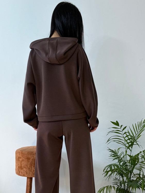 ست هودی و شلوار رویال رنگ قهوه ای تیره
