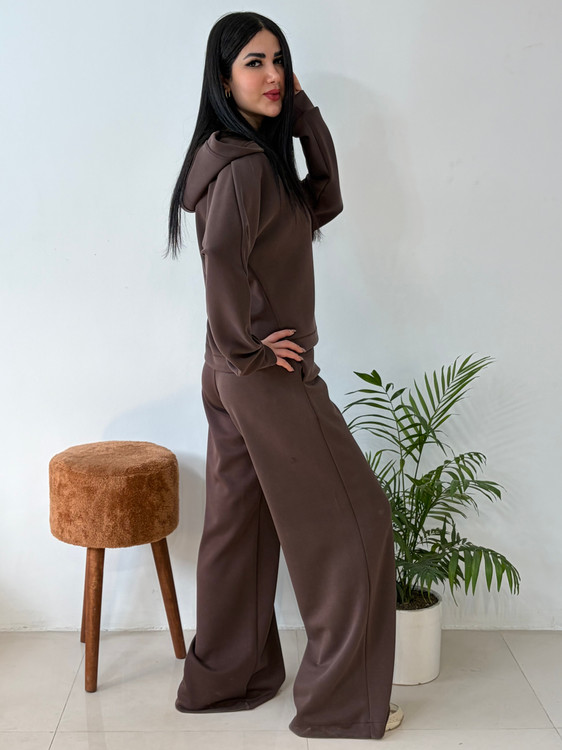 ست هودی و شلوار رویال رنگ قهوه ای تیره