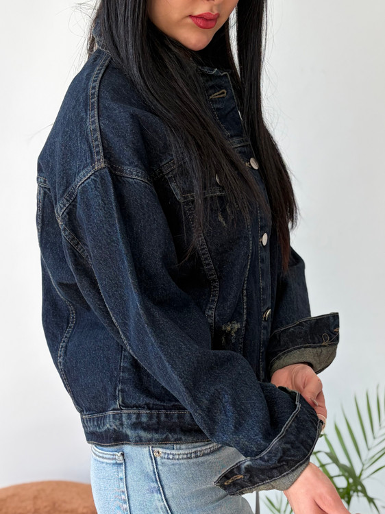 کت جین کوتاه – رنگ سرمه ای