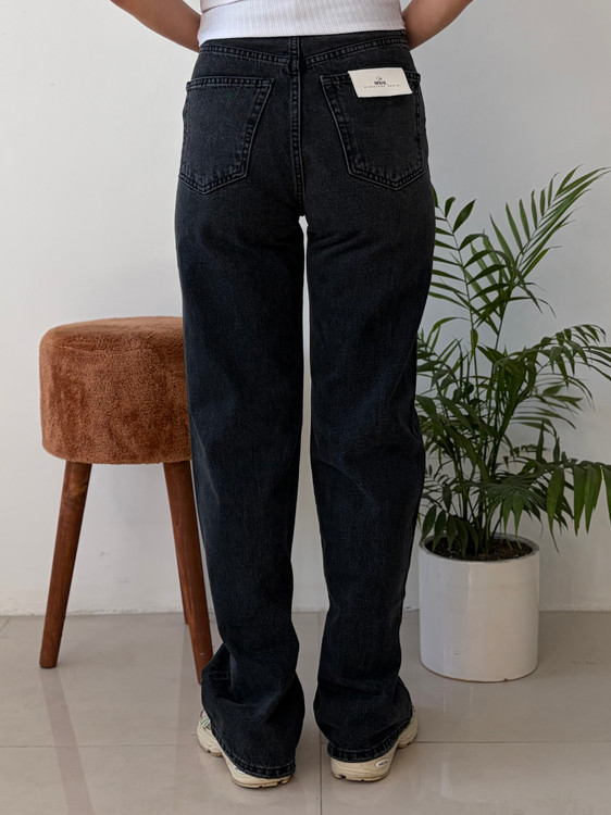 شلوار جین رویال مدل نیم بگ دمپا زاپ – رنگ ذغالی